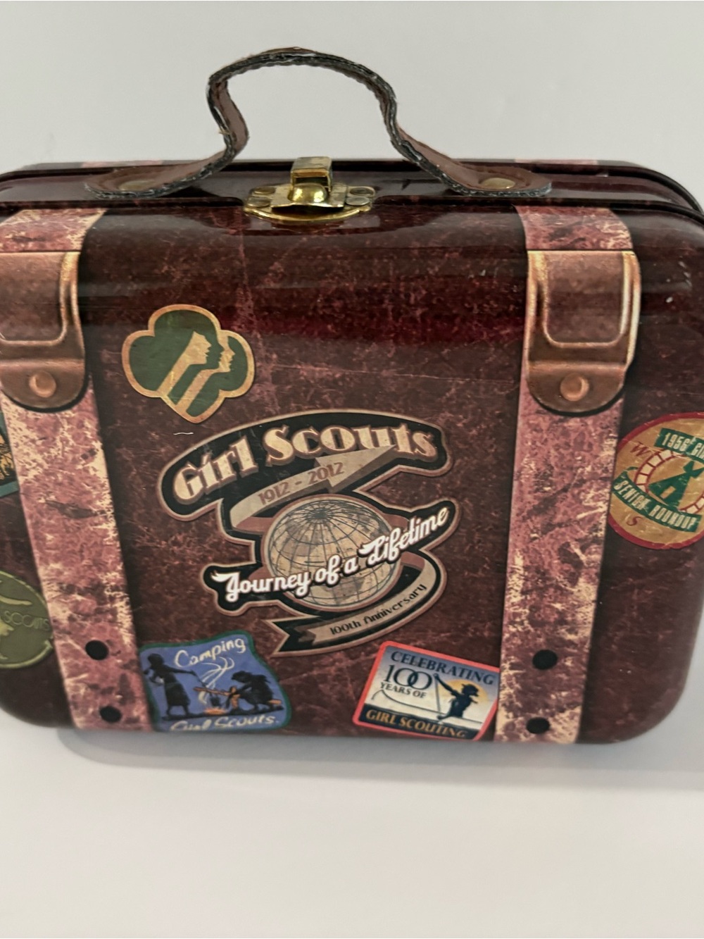 Girl Scouts Brown Vintage-Style Cookie Tin Suit Case, 100th Anniversary 2012